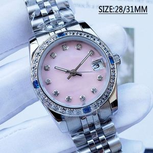Reloj de mujer 28 31 mm Acero inoxidable completo Bisel de diamante mecánico automático Luminoso Relojes de pulsera impermeables para mujer Ropa de moda 243a