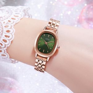 Reloj de mujer Relojes de lujo de alta calidad Diseñador de moda a prueba de agua Batería de cuarzo Oval verde Placa pequeña Reloj de estilo simple de acero inoxidable