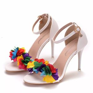 Femmes mariage sandales blanc dentelle fleurs arc ruban Sweety princesse Style mince talons hauts grande taille bride à la cheville chaussures