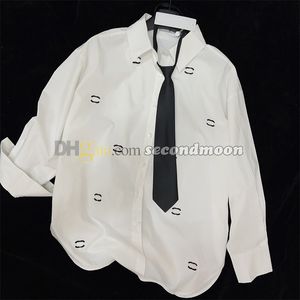 Camisas blancas para mujer con corbata, camiseta con estampado de letras, camisetas transpirables de verano, blusa de manga larga