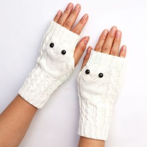 Guantes sin dedos suaves de invierno para mujer, guantes tejidos para mantener el calor, manoplas de animales con búho encantador