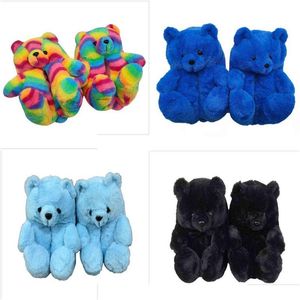 Mujeres invierno cálido felpa dibujos animados oso de peluche zapatillas al por mayor niñas encantadoras zapatos de algodón caseros peludos diapositivas de piel sintética Y0104 Drop Delive