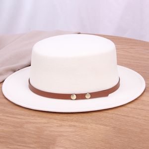 Sombrero de fieltro de lana para mujer, sombreros Fedora para mujer, sombreros de fieltro para mujer, gorra plana blanca y negra, gorras de moda para niña, regalo de Navidad para otoño e invierno