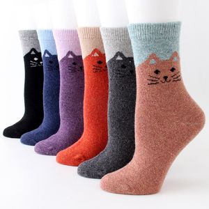 Calcetines de lana para mujer Calcetines de tubo medio peludos con bordado de gato suave Invierno Grueso Cálido Señora Adulto Calcetín Moda Deportes Empalme 3 2dt G2