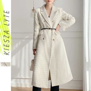 Mujeres abrigo de lana moda otoño invierno abrigo chaqueta de lana traje de tweed ropa exterior femenina 210608