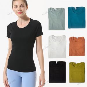 LL Camisetas De Yoga para Mujer Alta Elástica Transpirable Correr LU Top Secado Rápido Sin Costuras Manga Corta Deporte Ciclismo Ropa De Gimnasia Correr Ropa Deportiva