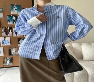 Femmes039 Blouses Shirts Blue Striped for Women Abel Single Breasted Color Bloc Office Lady Loose Chic Top 2022 Autum7952790
