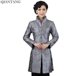 Women039s Chaquetas Gris Estilo tradicional chino Chaqueta para mujer Mujer Chaqueta Mujer Satén Bordado Abrigo Tamaño S M L XL XXL XXX7751380