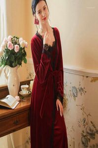 Women039S Sleepwear Velvet Women039s Boles Set Night Dress Style Winter Sling Nightdress Wear Wine Red Long Vestido 7621488