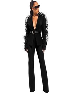 Women039s Suits Blazers Formal de dos piezas Blazer Blazer Women Business Work Work Wear Organza Top and Pants traje Sexy 2 Winter1733176