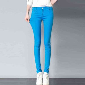 Femmes 20 jeans skinny colorés Plus Taille Street Mode Sexy Low Hauge Taille Denim Pantalons Femmes Mesdames Bleu Crayon Pants 211129