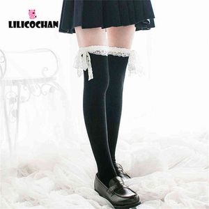 Mujer Anime Cosplay Lolita Maid Girls Lace Top muslo calcetines altos sobre la rodilla calentador de piernas Leggings Sexy medias de algodón accesorios Y1119