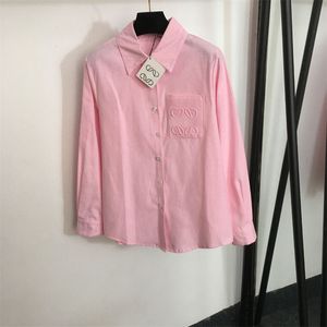 Femmes automne manches longues blouses mode rose blanc chemise pour femmes luxe designer coton col rabattu lettre lâche chemise hauts femme vêtements