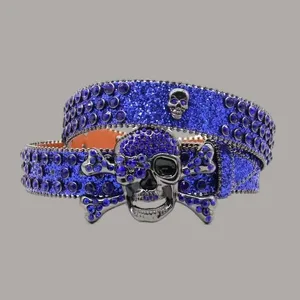 Cinturón bb para mujer diseñador nuevo gran hebilla de calavera cinturón de cuero de lujo mujer cintura donna encanto cintura negra brillante diamante bling fa093 E4