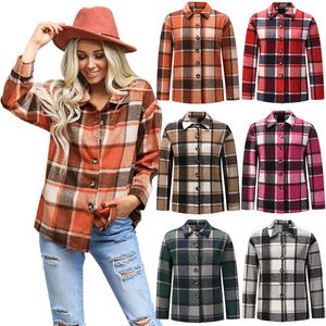 Blusa para mujer Solapa Camisa de primavera Manga salvaje Suelta Mujer 6 colores Chic Grueso a cuadros para mujer top blusas dama peplum más tamaño tanque cardigan fuera del hombro cuello de encaje