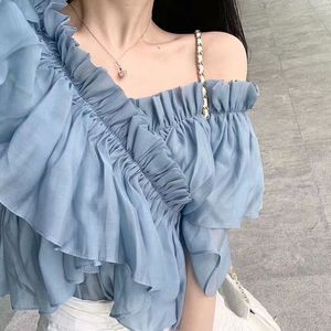 Femmes Blouses Chemises Mode Femmes D'été Sexy Hors Épaule Vintage En Mousseline De Soie Chemise Dames À Volants À Manches Courtes Style Coréen Femme Tops 230609