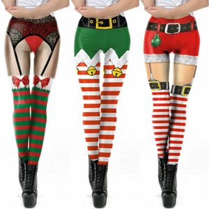 Mujeres impresiones navideñas Leggings de yoga pantalones casuales elásticos ropa de Navidad