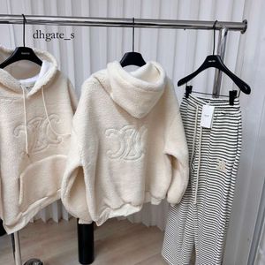 Sweat à capuche pour femme CE23 Automne / Hiver Nouvel Arc de Triomphe Épaissi Agneau Pull À Capuche En Peluche Lâche Pull À Cordon