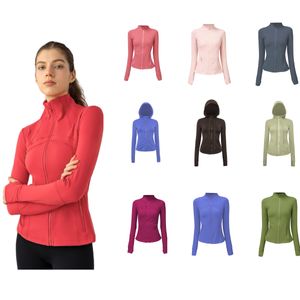 Chaqueta de diseñador para mujer Definir chaqueta Fitness Traje de yoga Chaqueta para mujer Chaqueta deportiva delgada Cuello alto Cremallera Manga larga Camisa de yoga ajustada Gimnasio Pulgar Abrigo ático