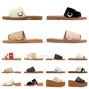 Zapatillas de diseñador para mujer Paris Woody Sandals Flat Mule Slide Sail Negro blanco beige malla roja bordada rosa famosa plataforma de playa mujeres toboganes sandale