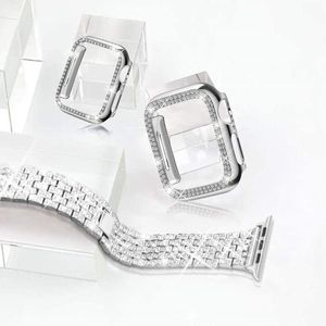 Estuches para relojes de diamantes para mujer con correas Para Apple Watch 45 mm 41 mm 40 mm 38 mm 42 mm 44 mm Banda Pulsera de acero inoxidable Pulsera para iWatch Series 8 7 65 4 3 2 1 caja