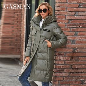 Womens Down Parkas Jackets GASMAN Winter Jacket Women Warm Long Classic zipper Belt Design Pocket Hooded Slim Female Coat MG81037 231206