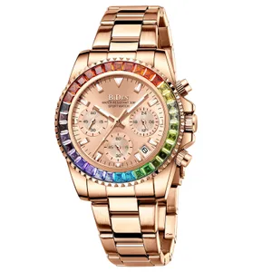 Montre d'affaires de mode pour femmes avec pierres précieuses colorées montre à quartz multifonctionnelle