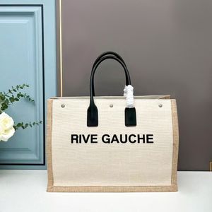 Sac à main brodé mode femme Rive Gauche fourre-tout homme designer portefeuille pochettes tissage lin carré luxe Grands sacs toile Crossbody épaule week-end sac de plage