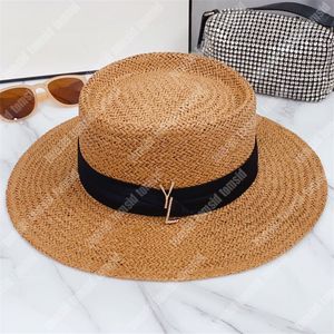 Femmes Équipée Designer Paille Seau Chapeau D'été Hommes Casual Herbe Tresse De Luxe Large Bord Chapeau De Plage Or Lettres Boucle De Mode Sunhat