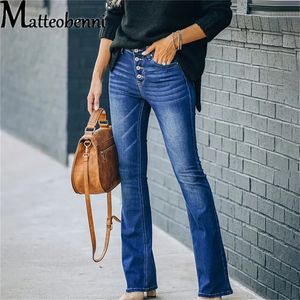 Womens Flare Jeans Button Fly Fashion Vintage Stretch Casual Woman Denim Pants Femme High Waist Full Length Slim 240123