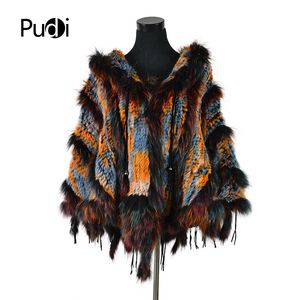 Piel de mujer Faux CK708 Real de punto Mantón de conejo Poncho Estola con borlas Encogimiento de hombros Cape Robe Tippet Wrap Cuello de mapache Mujeres 230828