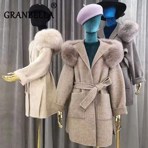 Femmes fourrure Faux européen luxuriou réel cachemire manteau de fourrure réel à capuche Cardigan laine manteaux vêtements d'extérieur Casacos de pele 221031