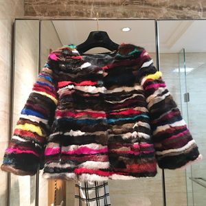 Femmes Fourrure Faux Véritable véritable manteau de fourrure de vison naturel femmes mode multicolore rayé coloré veste chaud hiver 60CM longueur pleine manches 230828