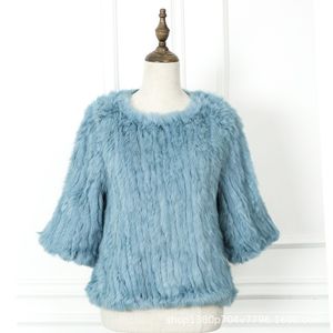 Abrigo de piel sintética Harppihop para mujer, chaqueta de punto de piel de conejo real, chalecos, bata, 11 colores, negro y beige