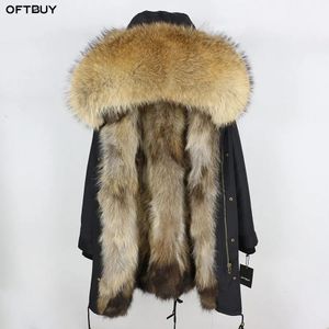 Abrigo de piel sintética para mujer, chaqueta de invierno, Parka larga, impermeable, cuello de mapache Natural grande, forro grueso y cálido de zorro 231122