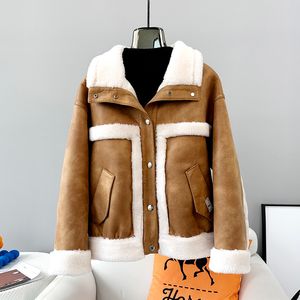 Manteau de mouton en fausse fourrure pour femme, épais et chaud, Long hiver, intérieur en Polyester, JT3365, 230922