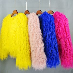Womens Fur Faux womens fur coat Colorful Furry Pink lamb wool faux female Shaggy sheepskin winter artificial jacket 230828