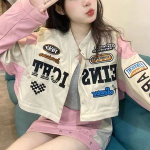 Chaquetas para mujer Desmontable de dos piezas Traje y abrigo de carreras de motos Mujeres Y2K Street Loose Harajuku Pink Sexy Girl Uniforme de béisbol 230726