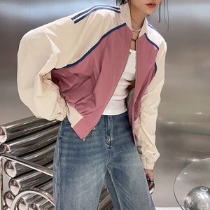 Vestes pour femmes Mode Patchwork Bomber Veste Femmes Zip Up Lâche Recadrée Femme Col Rond À Manches Longues Streetwear Manteau Femme 230828