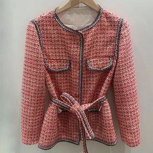 Vestes pour femmes français unique M maison printemps et été vintage petit parfum tweed vérifier col rond cravate taille veste en stock 231025