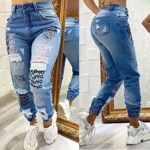 Jeans para mujer pies pequeños para mujer jeans rasgados letras de moda corte mono moda casual 230829