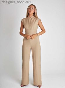 Womens Jumpsuits Rompers Combinaisons pour femmes barboteuses combinaisons élégantes pour femmes été Sexy col rond sans manches jambe large combinaison bureau salopette Lady Party Jumpsuit 2