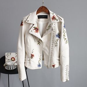 Femmes en cuir Faux Style Punk veste douce femmes broderie florale Pu moto épaulette fermeture éclair vêtements d'extérieur Chaqueta 230831