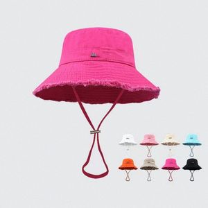 Chapeau effiloché à large bord Designer Bucket Chapeaux Bords bruts Toile Cordon Robe de pêche Bonnets Sun Prevent Hat CircumferenceGsBO #