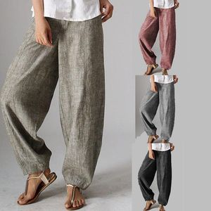 Pantalones Capris Mujer Estilo Casual Color Puro Cintura Alta Pierna Ancha Algodón Para Mujer