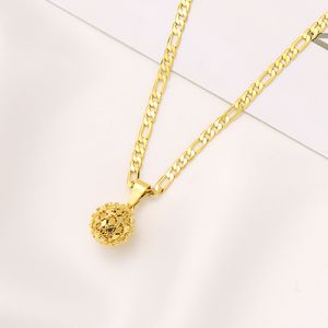 Collier avec pendentif boules rondes pour femme, chaîne à maillons Figaro italien, 24 pouces, or massif 18 carats, GF 3mm