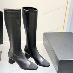 Femmes Bottes Au Genou En Peau De Mouton Classique Talon Chunky 55cm Chaussures Décontractées Designer De Luxe Automne Hiver Rétro Daim Stretch Haute Bottes De Pluie