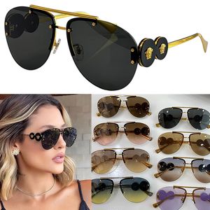 Gafas de sol con protección para mujer VE2250 Lady Oval Metal Frame Gafas de sol de aleación de titanio Hardware Casual Beach Party Gafas