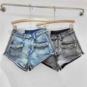 Short en jean délavé pour femme, vêtement de travail d'été, design fille chaude, pantalon chaud, fermeture éclair latérale, taille haute, sexy