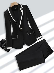 Women's 2 Piece Suit Set - Black and Khaki Blazer and Pant Business Formal Office Wear